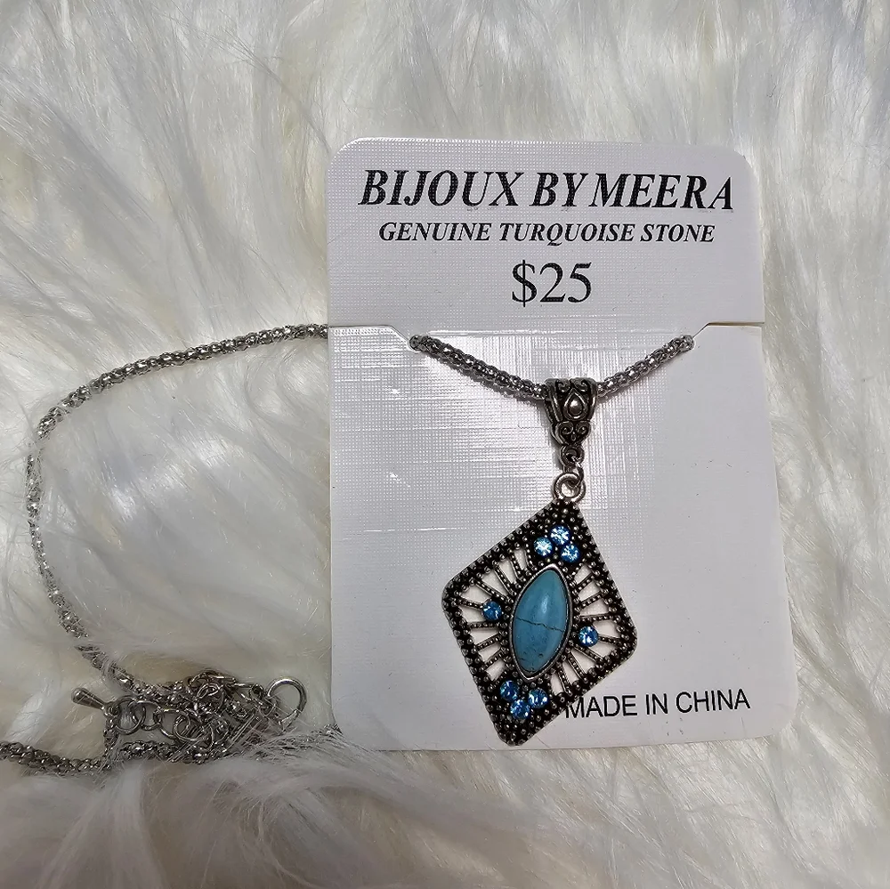 Blue and Silver Geometric Pendant Necklace by - Picture 1 of 2